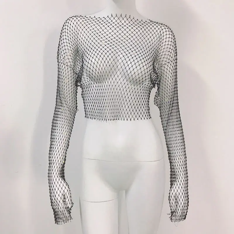 European American Cross Border Flashy Mesh Long Sleeve Party Top — feature 17