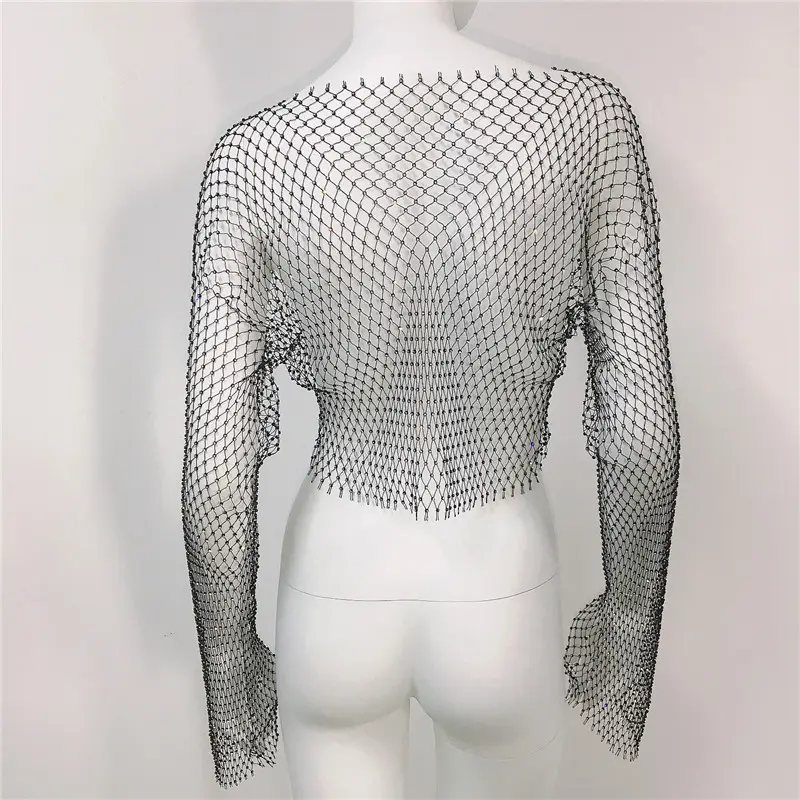 European American Cross Border Flashy Mesh Long Sleeve Party Top — feature 18