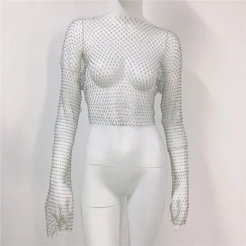 European American Cross Border Flashy Mesh Long Sleeve Party Top — feature 20