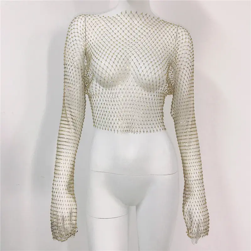 European American Cross Border Flashy Mesh Long Sleeve Party Top — feature 21