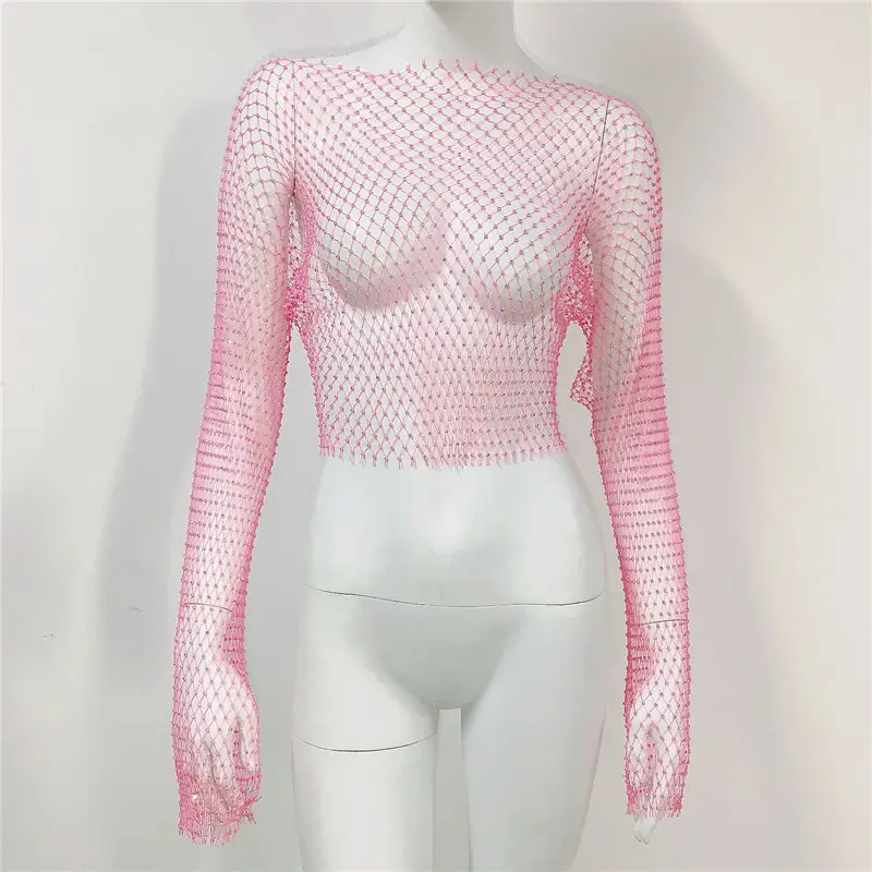 European American Cross Border Flashy Mesh Long Sleeve Party Top — feature 22