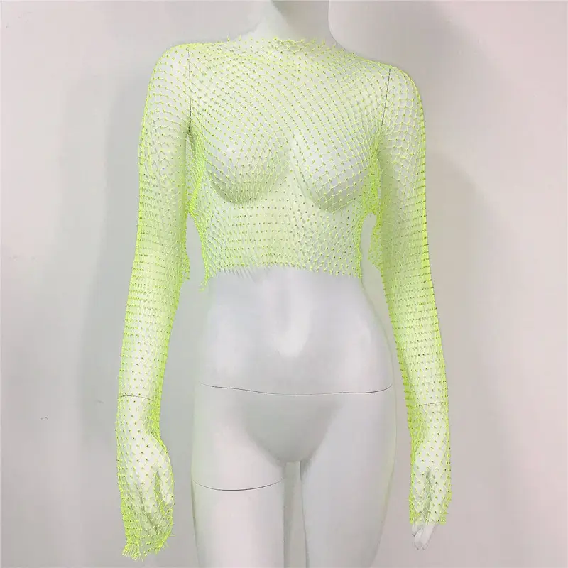 European American Cross Border Flashy Mesh Long Sleeve Party Top — feature 23
