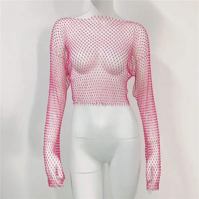 European American Cross Border Flashy Mesh Long Sleeve Party Top — feature 24