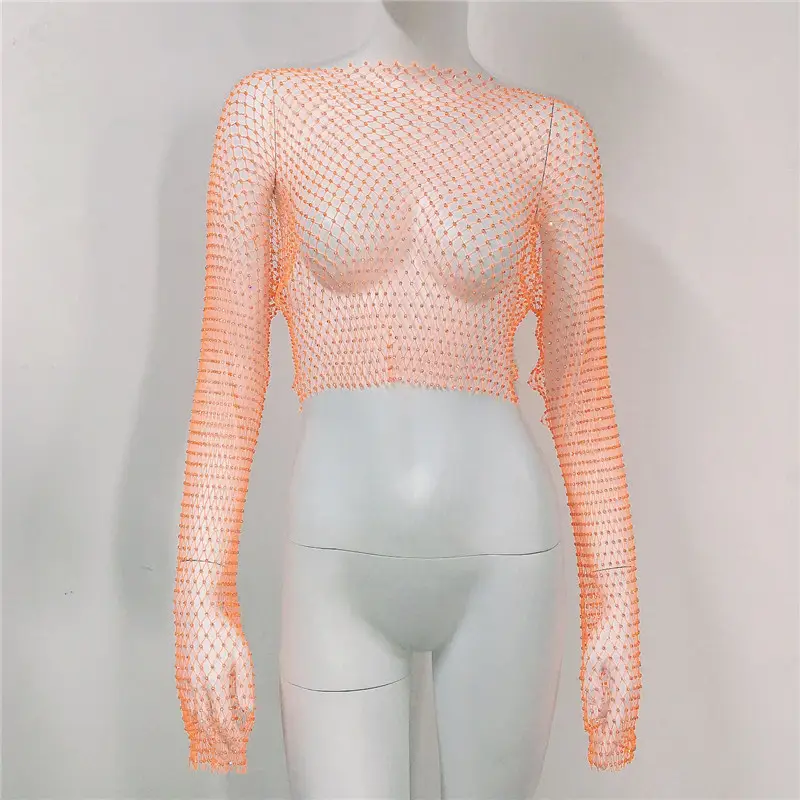 European American Cross Border Flashy Mesh Long Sleeve Party Top — feature 25