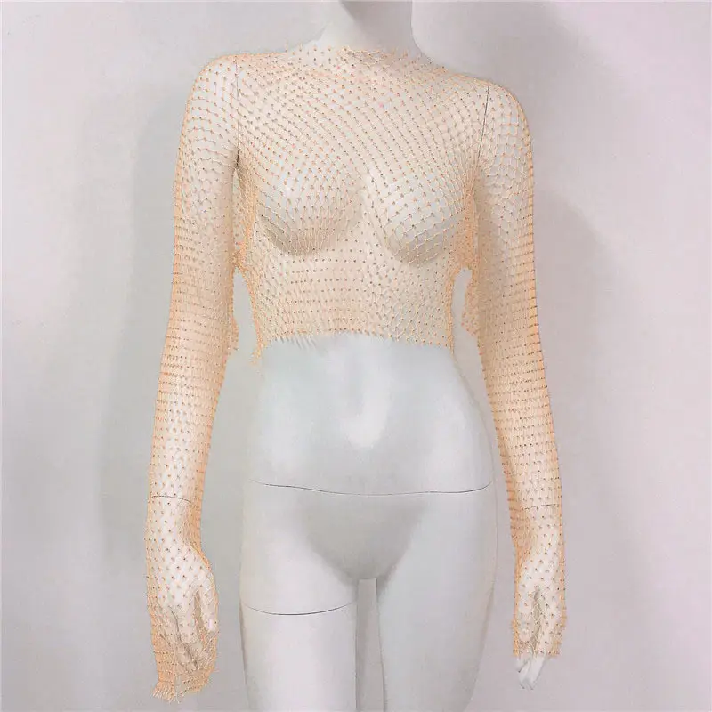 European American Cross Border Flashy Mesh Long Sleeve Party Top — feature 26