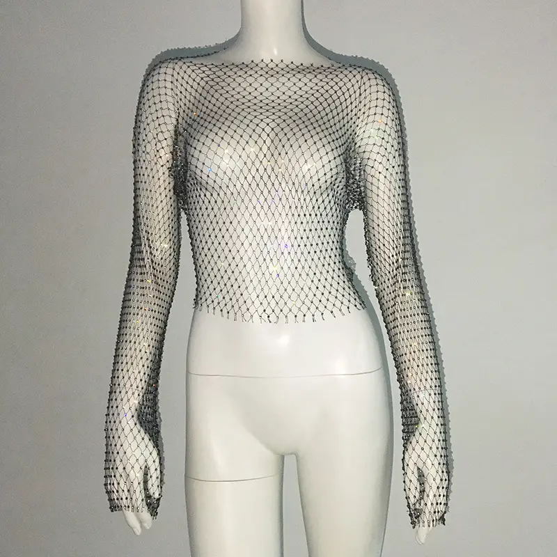 European American Cross Border Flashy Mesh Long Sleeve Party Top — feature 27