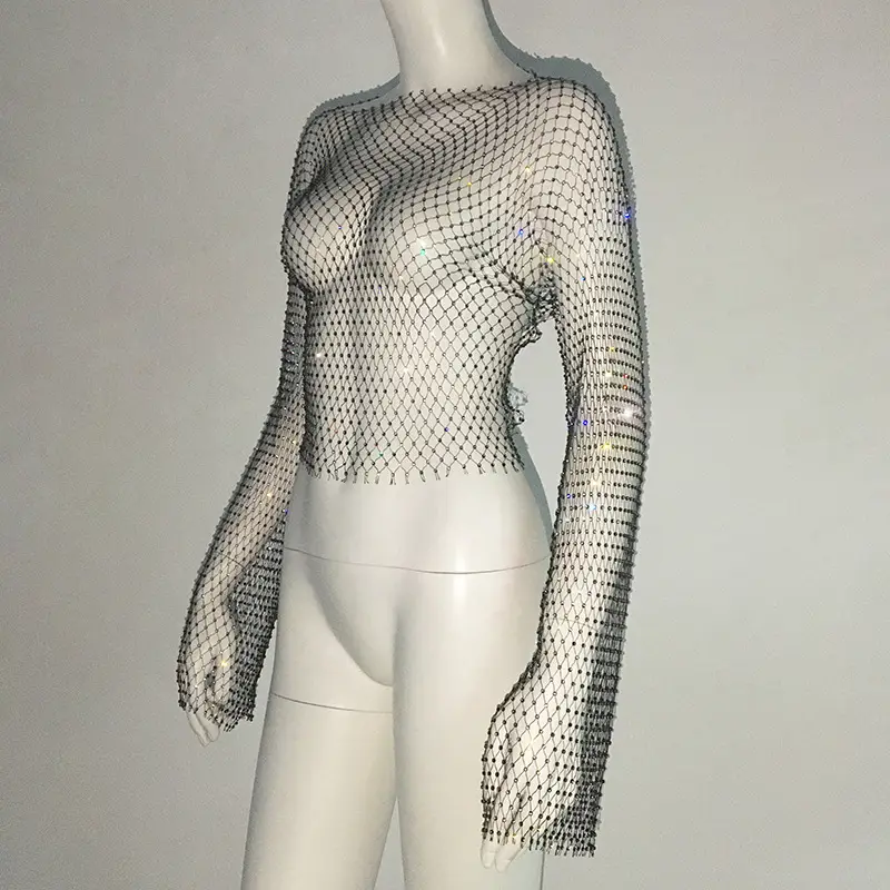 European American Cross Border Flashy Mesh Long Sleeve Party Top — feature 28