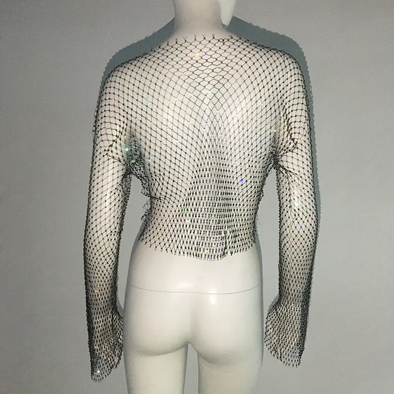 European American Cross Border Flashy Mesh Long Sleeve Party Top — feature 29
