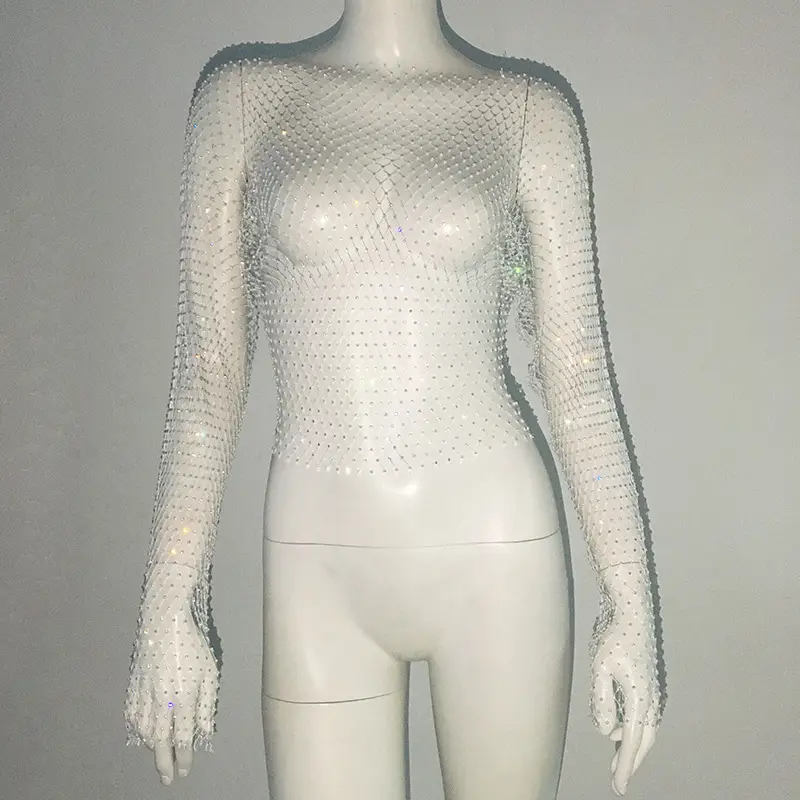 European American Cross Border Flashy Mesh Long Sleeve Party Top — feature 30
