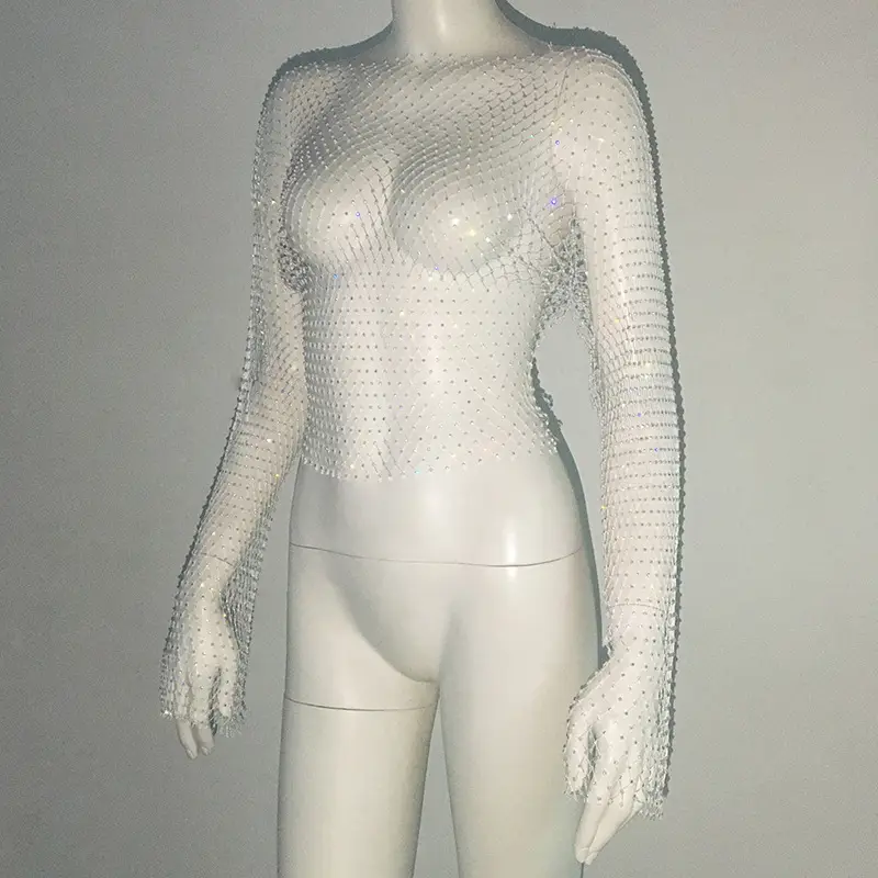 European American Cross Border Flashy Mesh Long Sleeve Party Top — feature 31