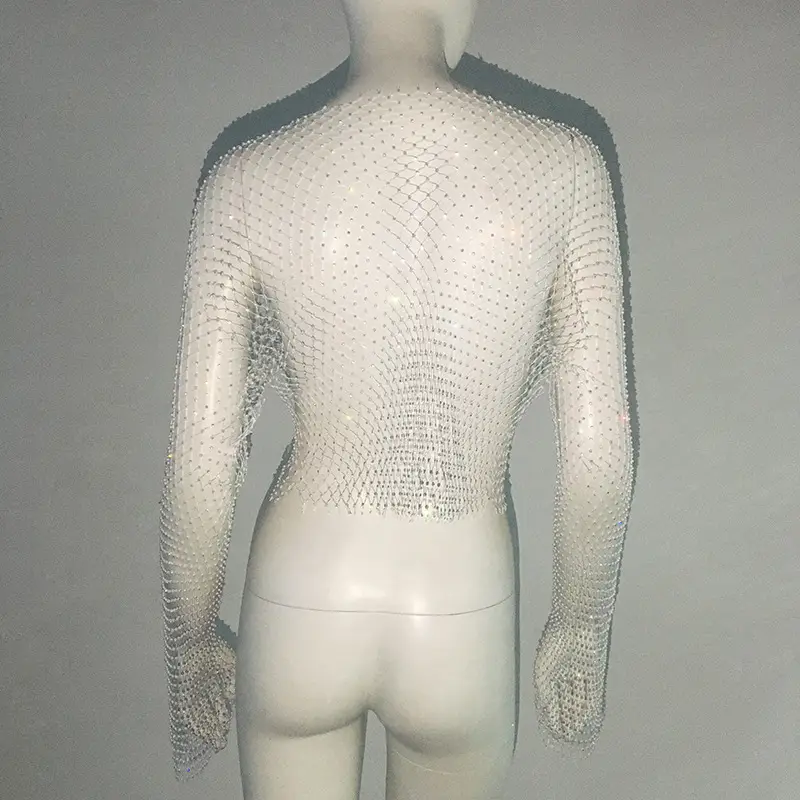 European American Cross Border Flashy Mesh Long Sleeve Party Top — feature 32
