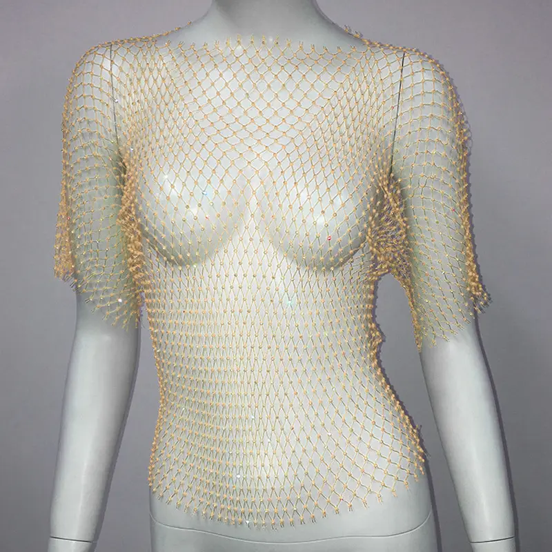 European American Cross Border Flashy Mesh Long Sleeve Party Top — feature 33