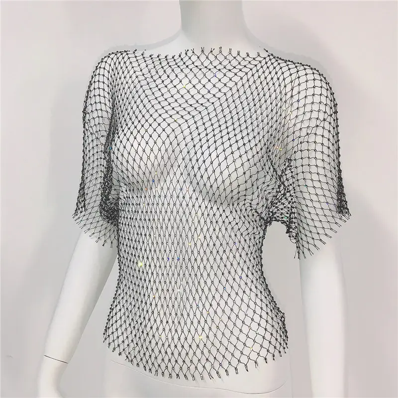 European American Cross Border Flashy Mesh Long Sleeve Party Top — feature 40