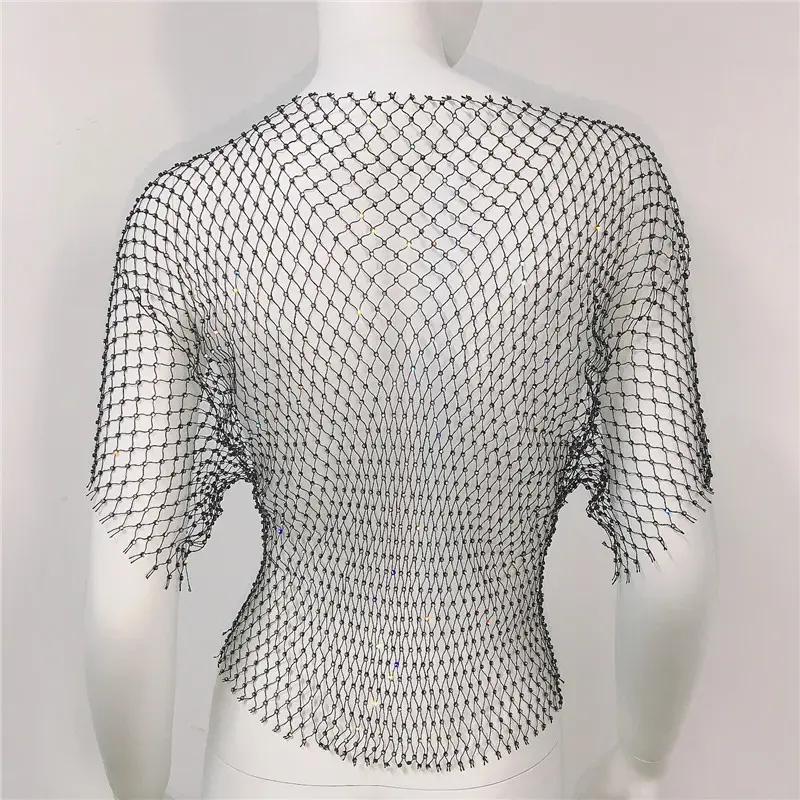 European American Cross Border Flashy Mesh Long Sleeve Party Top — feature 41