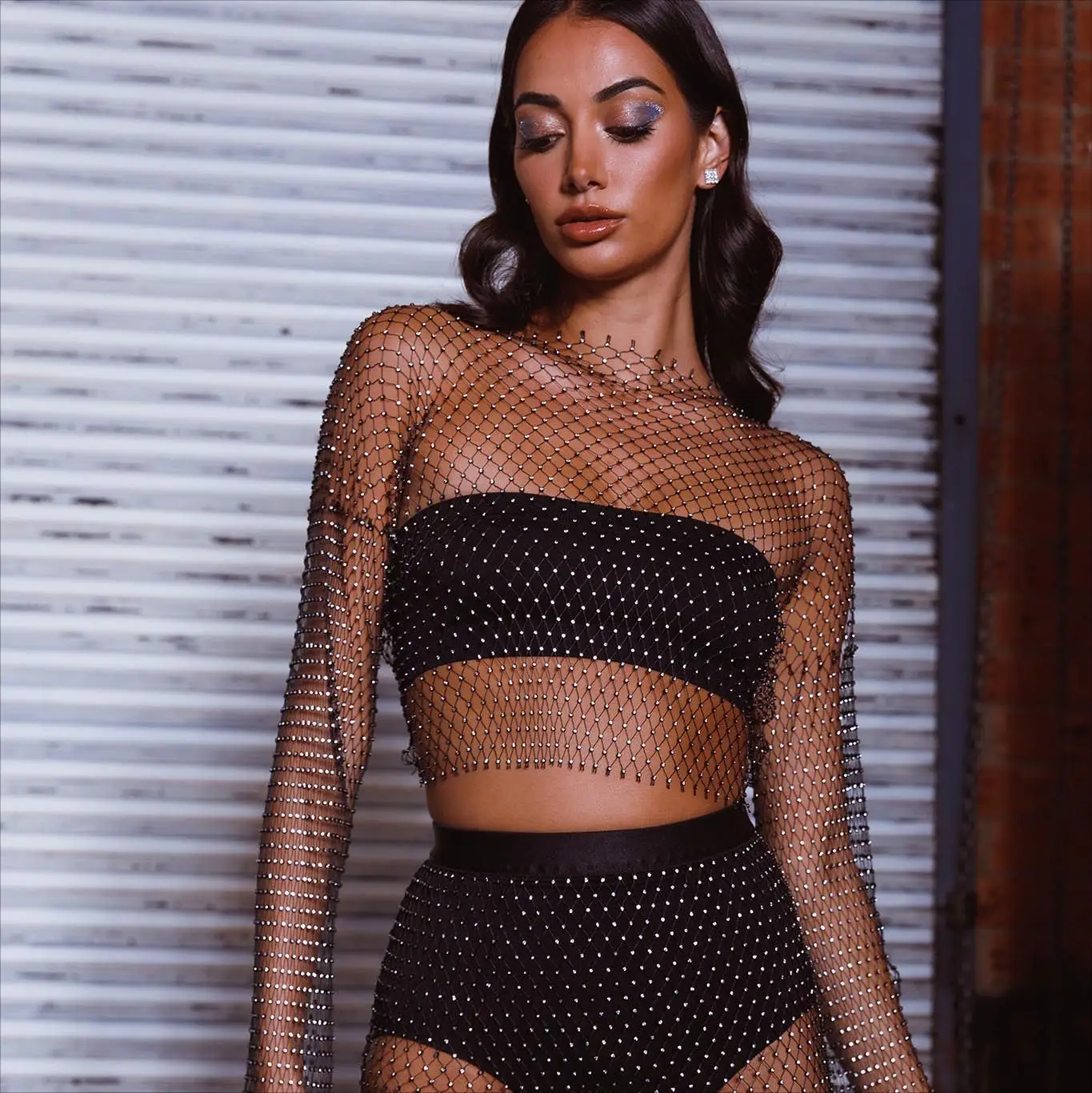 European American Cross Border Flashy Mesh Long Sleeve Party Top — feature 9
