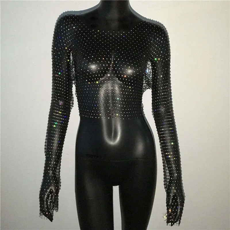 European American Cross Border Flashy Mesh Long Sleeve Party Top - Image 16