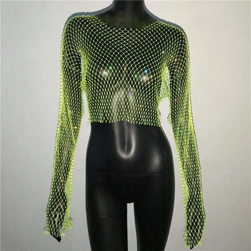 European American Cross Border Flashy Mesh Long Sleeve Party Top - Image 18