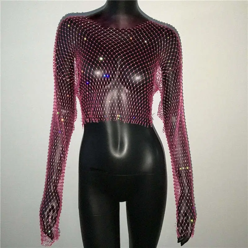 European American Cross Border Flashy Mesh Long Sleeve Party Top - Image 19