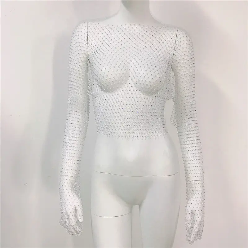 European American Cross Border Flashy Mesh Long Sleeve Party Top - Image 2