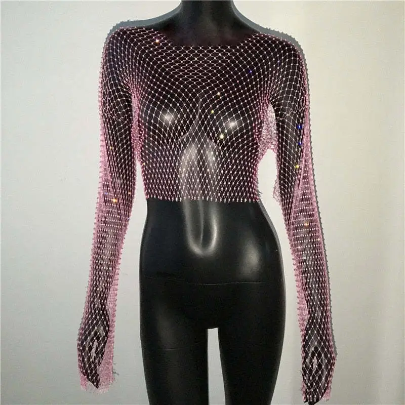 European American Cross Border Flashy Mesh Long Sleeve Party Top - Image 20