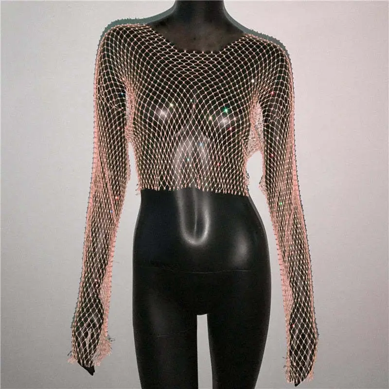 European American Cross Border Flashy Mesh Long Sleeve Party Top - Image 21