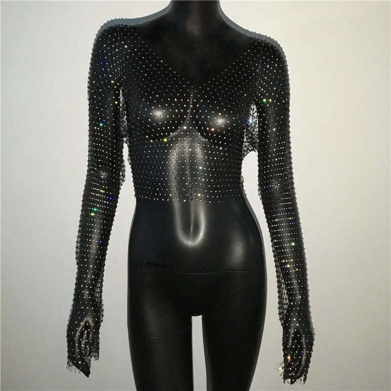 European American Cross Border Flashy Mesh Long Sleeve Party Top - Image 22