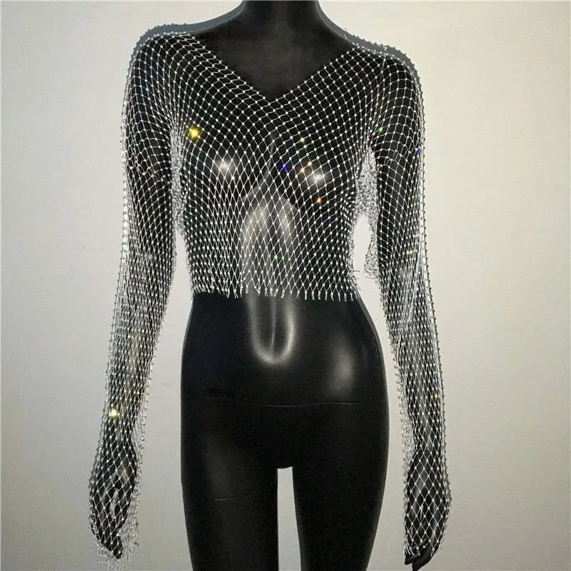 European American Cross Border Flashy Mesh Long Sleeve Party Top - Image 23