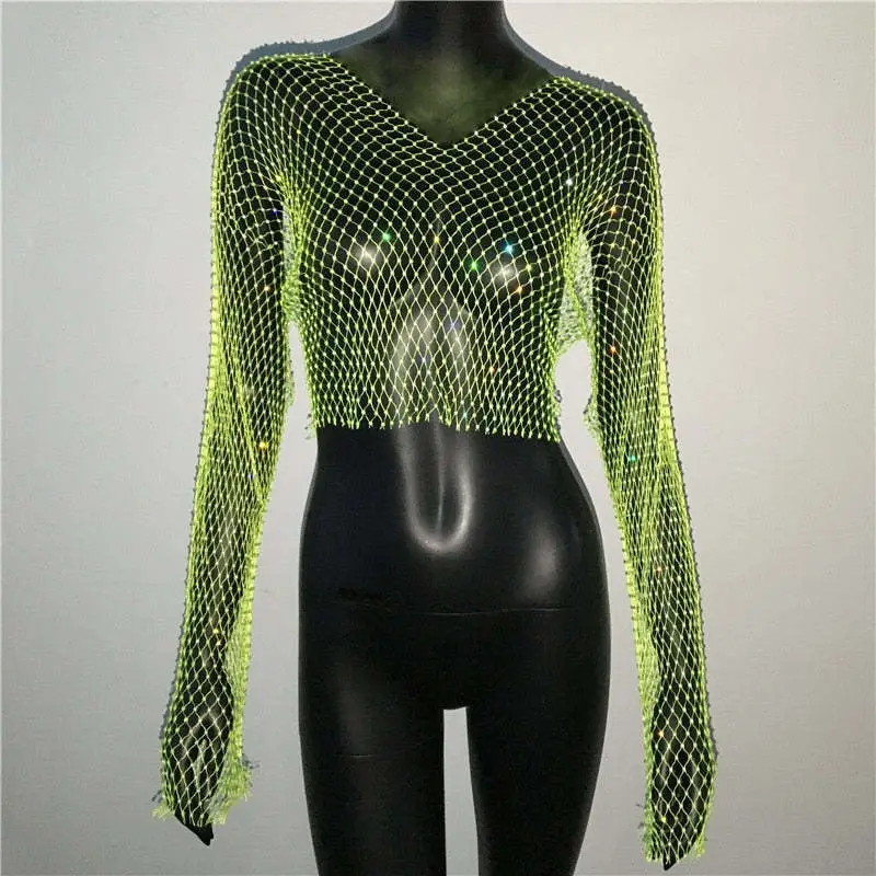 European American Cross Border Flashy Mesh Long Sleeve Party Top - Image 24