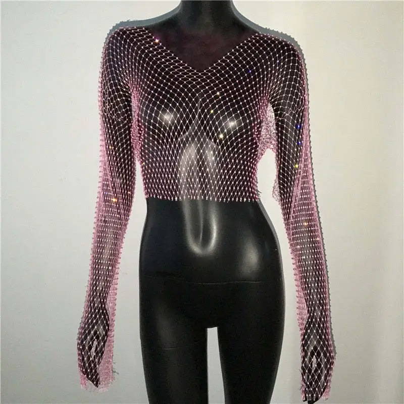 European American Cross Border Flashy Mesh Long Sleeve Party Top - Image 26