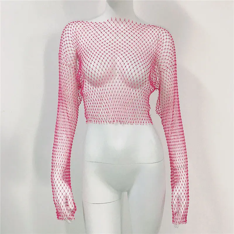 European American Cross Border Flashy Mesh Long Sleeve Party Top - Image 6