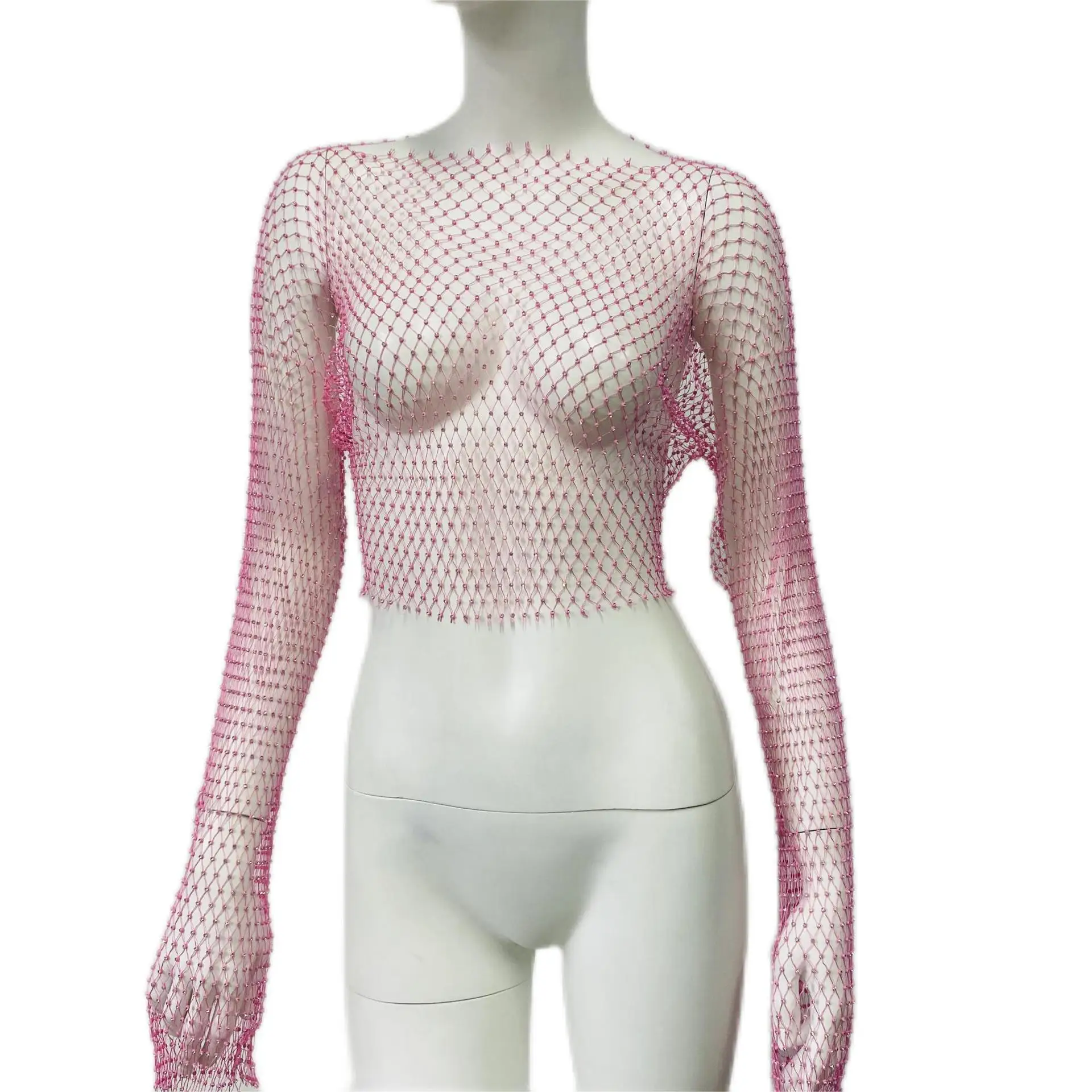 European American Cross Border Flashy Mesh Long Sleeve Party Top - Image 7