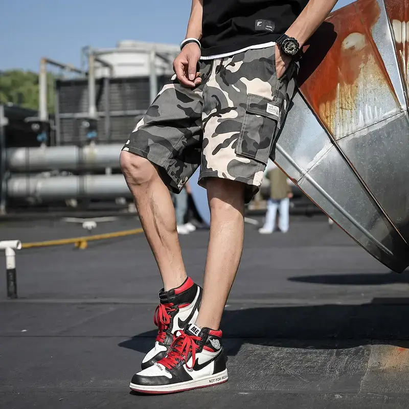 Men Camo Cotton Casual Shorts Middle Length Beach Wear - Image 5