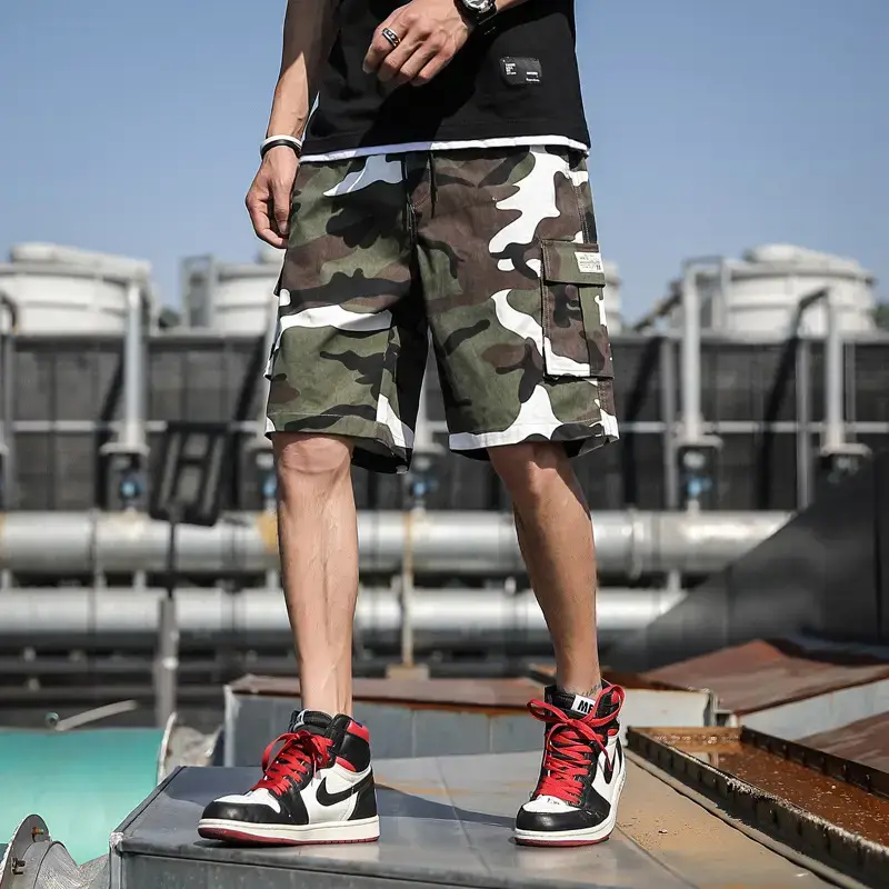 Men Camo Cotton Casual Shorts Middle Length Beach Wear - Image 7