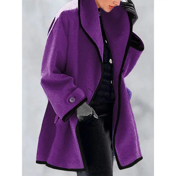 Women Woolen Hooded Coat Blue Black Winter Coat - Image 3
