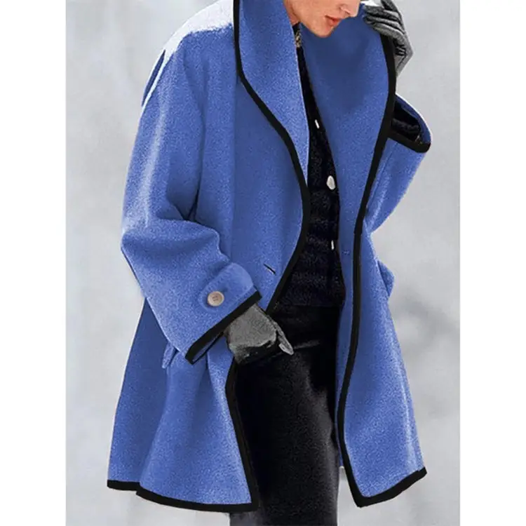 Women Woolen Hooded Coat Blue Black Winter Coat - Image 6