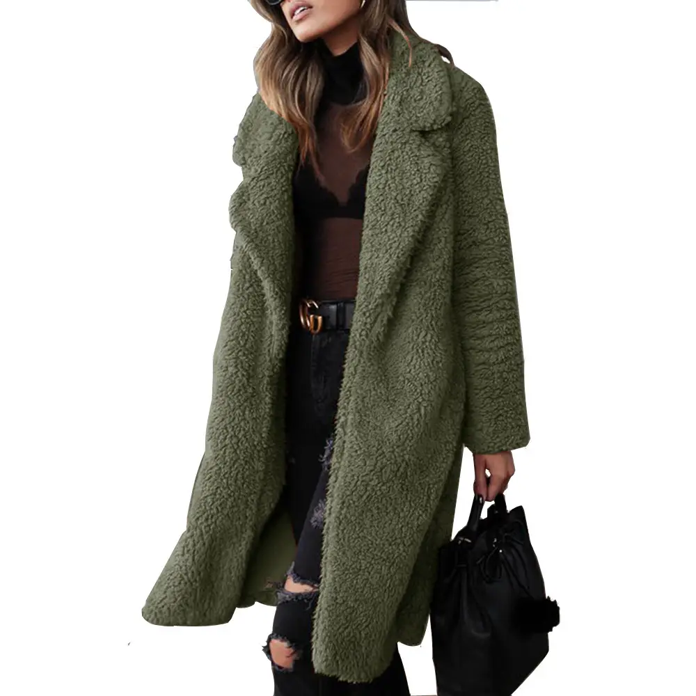 2022 Winter Long Sleeve Black Plush Coat for Women - Image 3