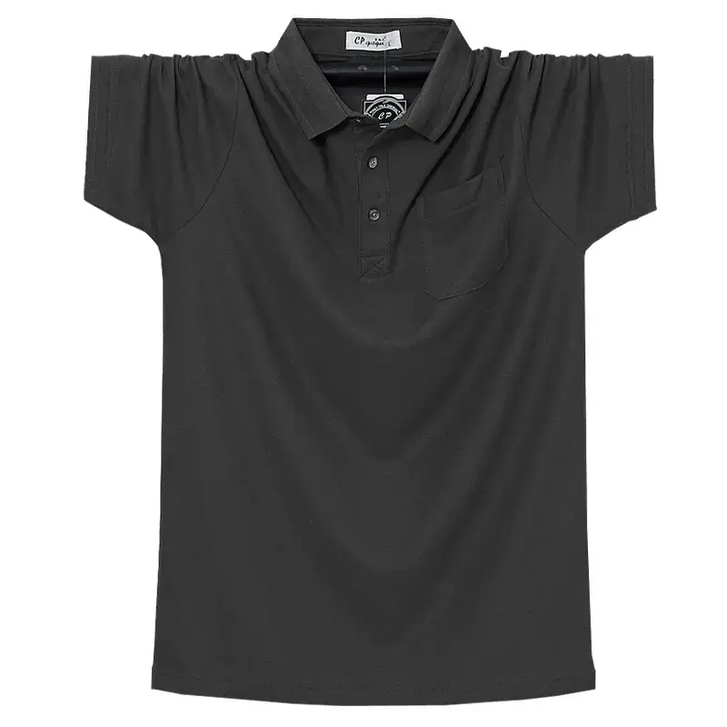 Gray 7XL Plus Plus Size Lapel Pocket Polo T-Shirt