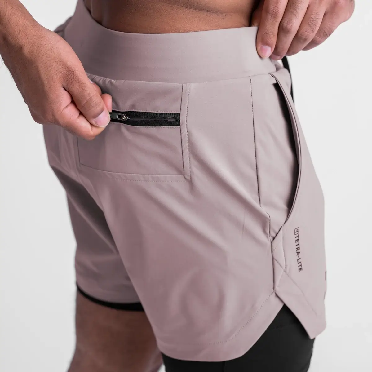 Men's Light Grey Sports Shorts with Zip Pocket & Side Zip - Image 9