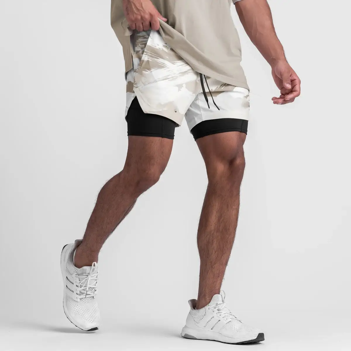 Men's Light Grey Sports Shorts with Zip Pocket & Side Zip — feature 10