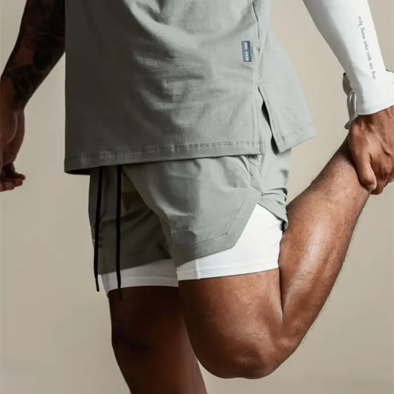 Men's Light Grey Sports Shorts with Zip Pocket & Side Zip — feature 12