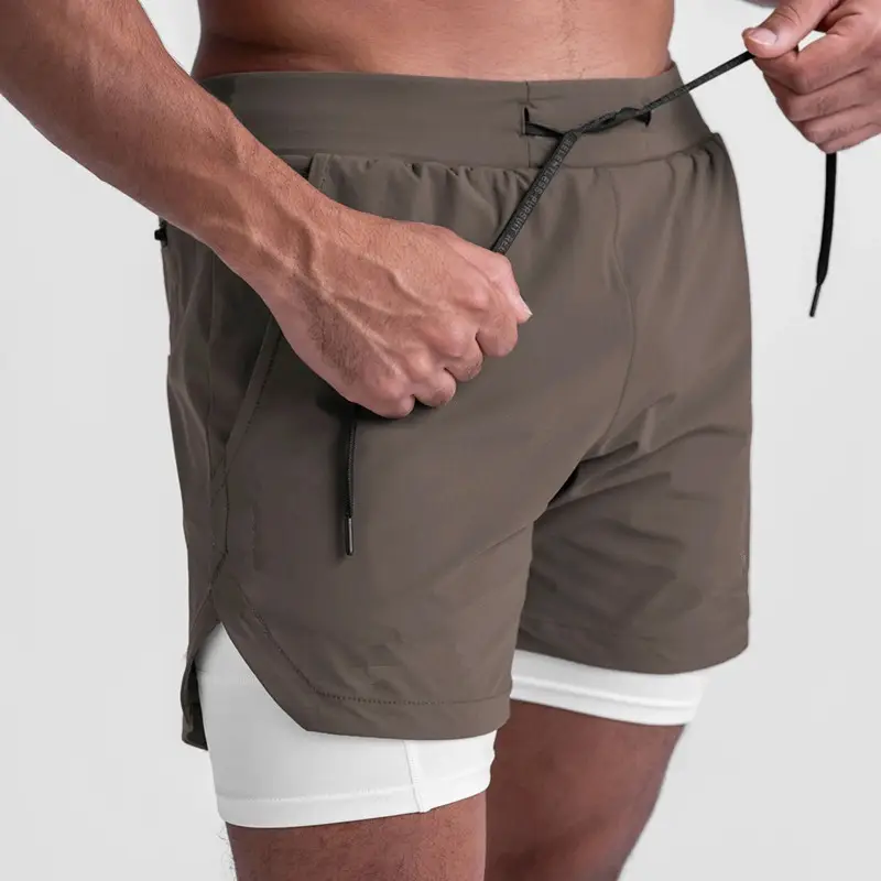 Men's Light Grey Sports Shorts with Zip Pocket & Side Zip — feature 16