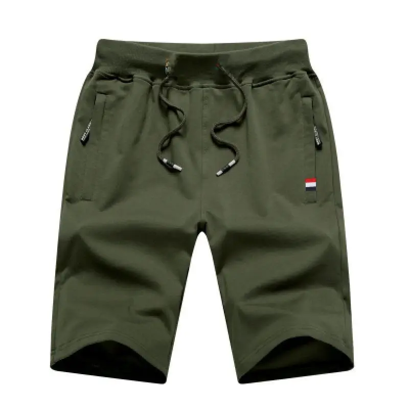 Men's Olive Green Drawstring Shorts with Zip Pockets - Image 10