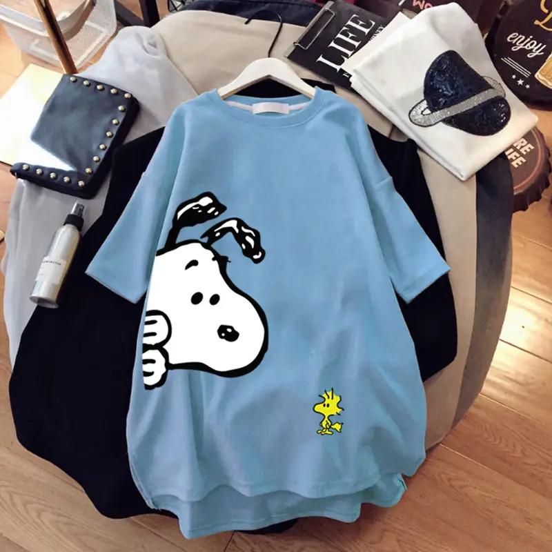 Women Snoopy T-Shirt Black Mid Length 2021 - Image 14