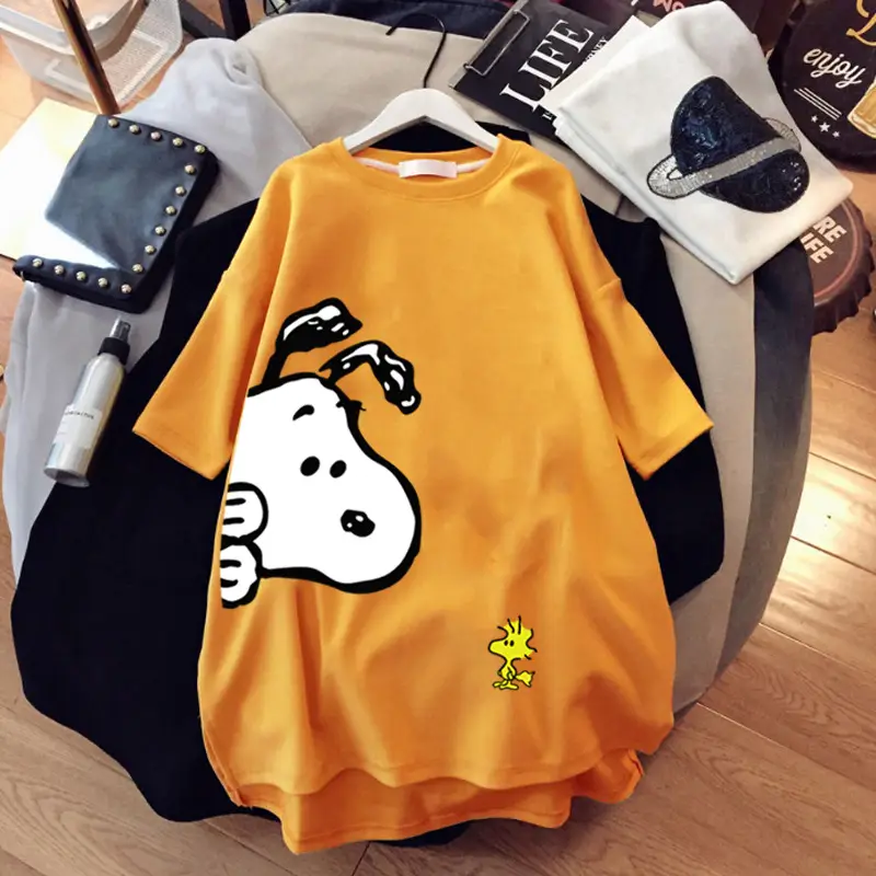 Women Snoopy T-Shirt Black Mid Length 2021 — feature 17