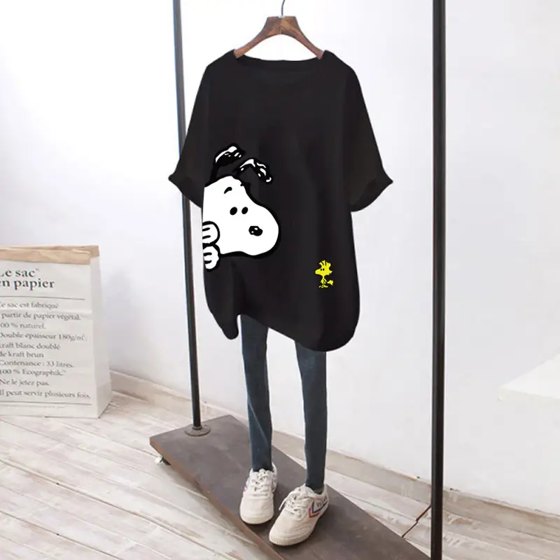 Women Snoopy T-Shirt Black Mid Length 2021 — feature 2