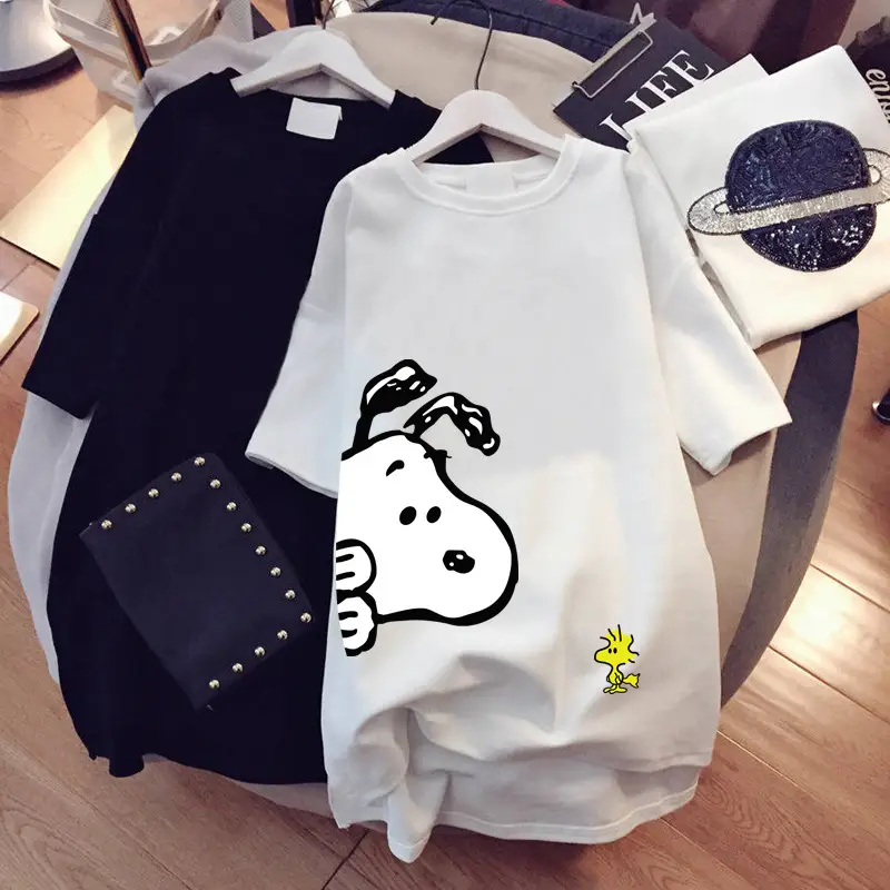 Women Snoopy T-Shirt Black Mid Length 2021 — feature 5