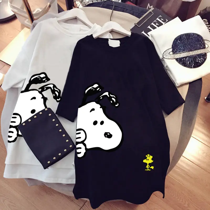 Women Snoopy T-Shirt Black Mid Length 2021 — feature 7