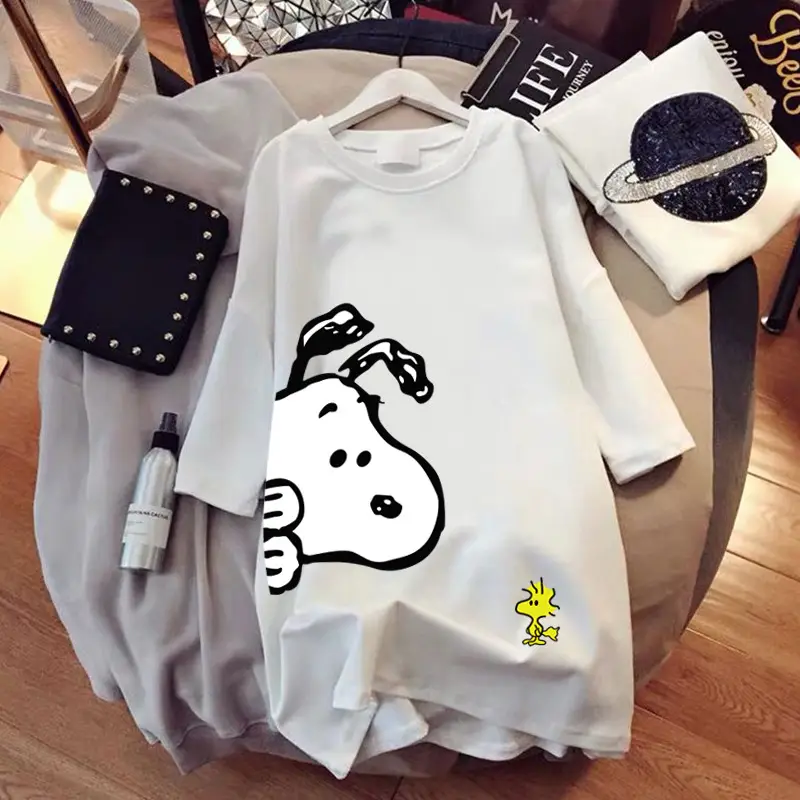 Women Snoopy T-Shirt Black Mid Length 2021 — feature 9