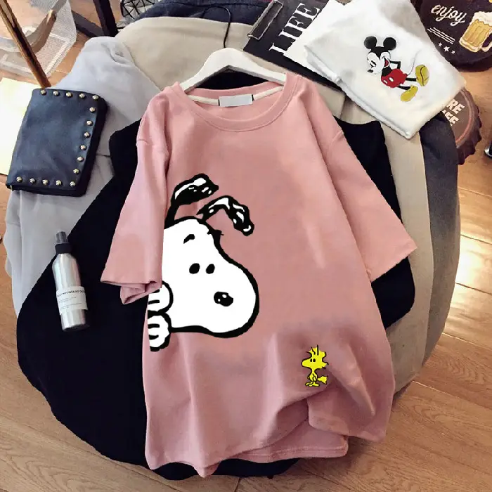Women Snoopy T-Shirt Black Mid Length 2021 - Image 3