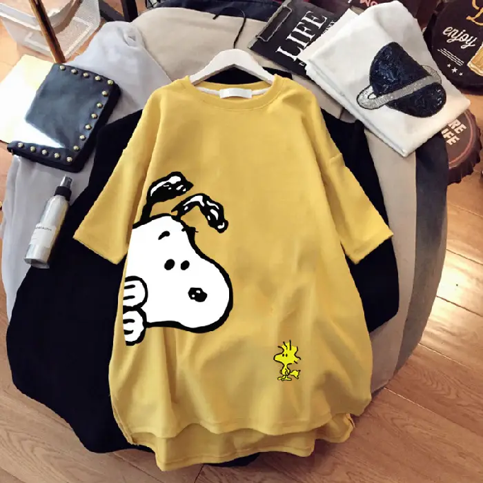 Women Snoopy T-Shirt Black Mid Length 2021 - Image 6
